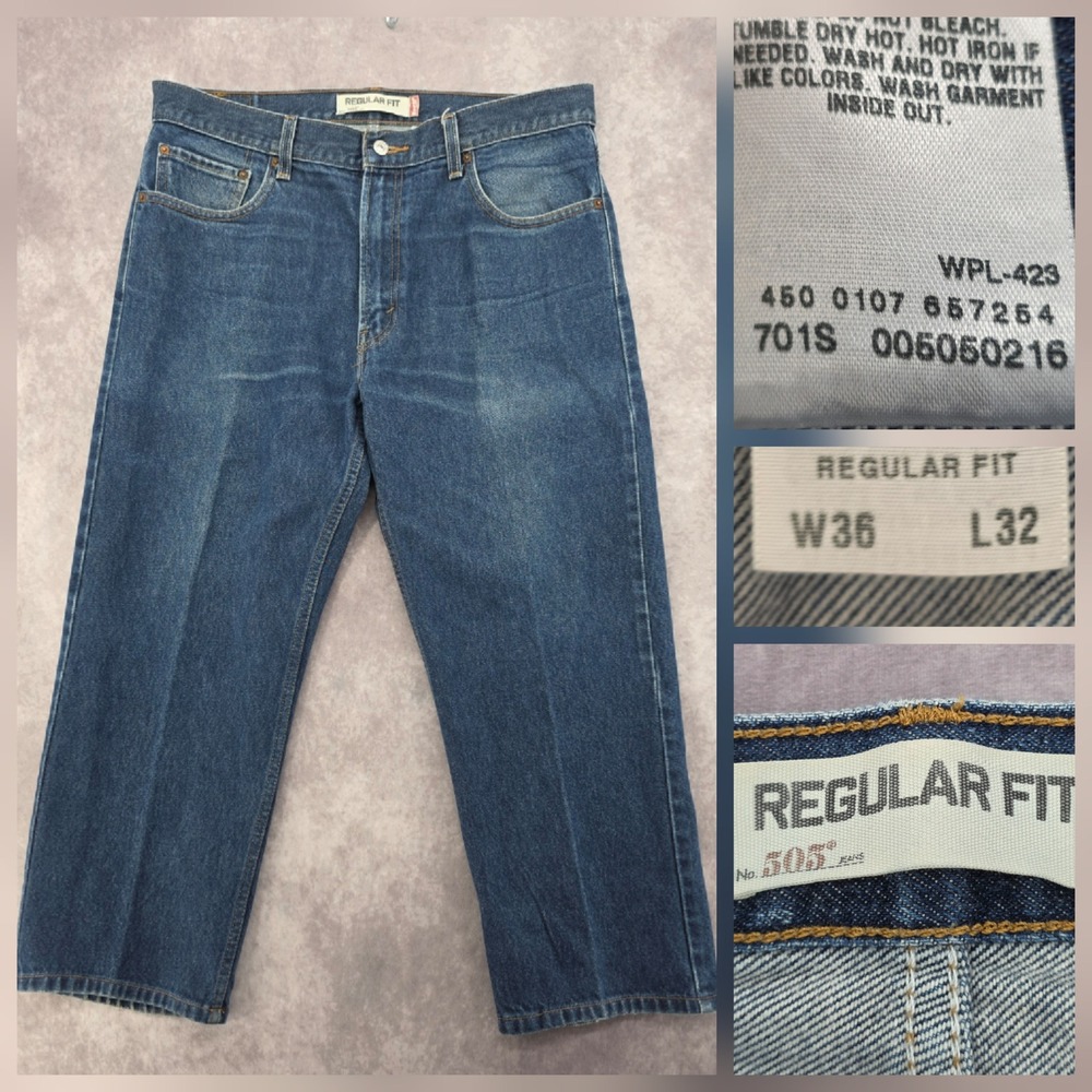 Levis 505 Regular Fit Jeans Mens 36x32 Medium Wash Blue Denim Fits (38x25)
